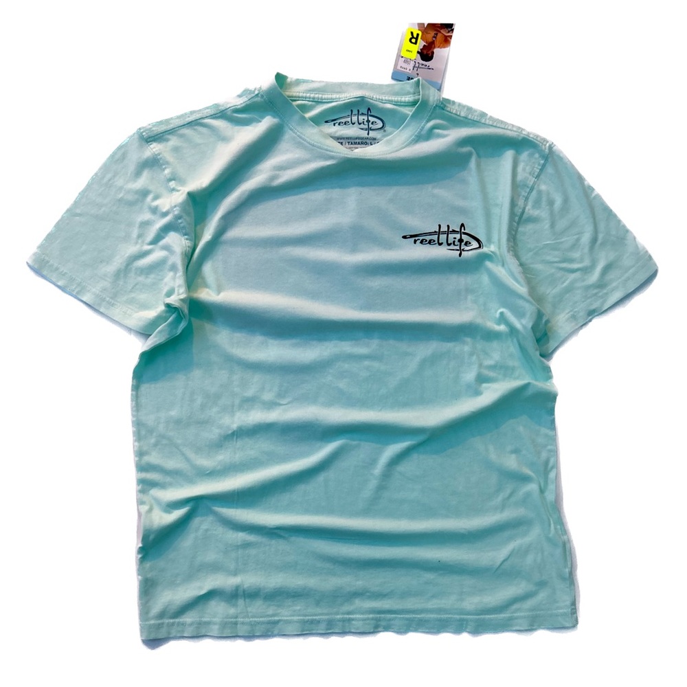 Reel Life Men's Short Sleeve Graphic Turquoise Blue T-Shirt Size Large